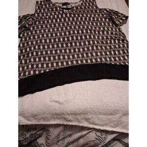 Rafaella Black and White Cold-Shoulder Woven Blouse